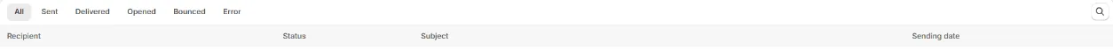 The Email history page with tabs and the table header, recipients hidden or cropped