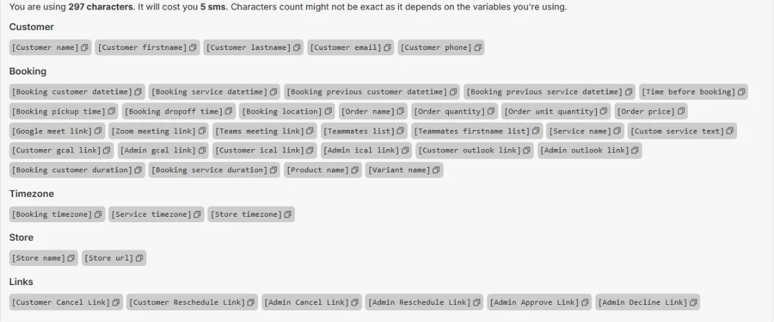 The SMS message editor