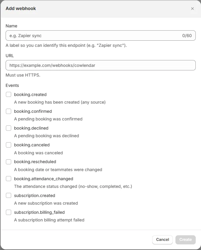 The Add endpoint form